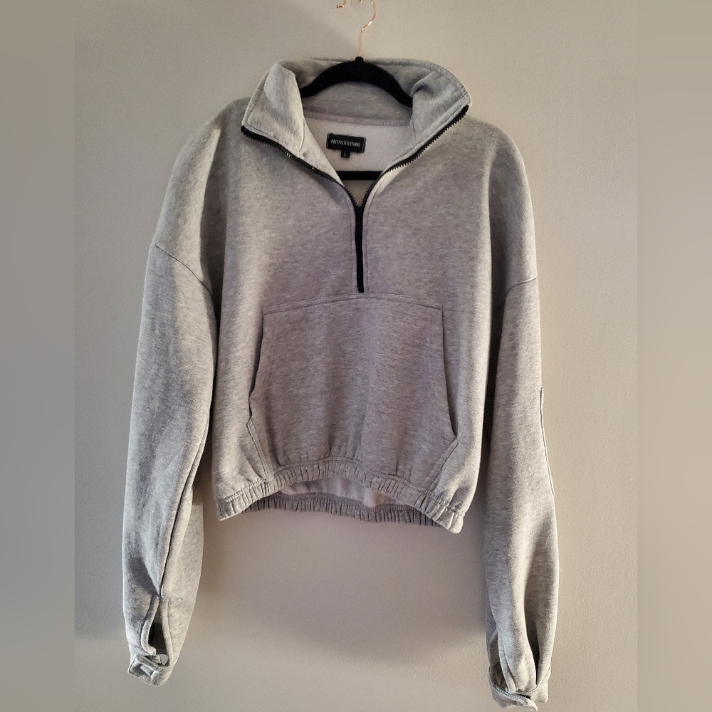 PrettyLittleThing Grey Oversized Zip Front Sweater